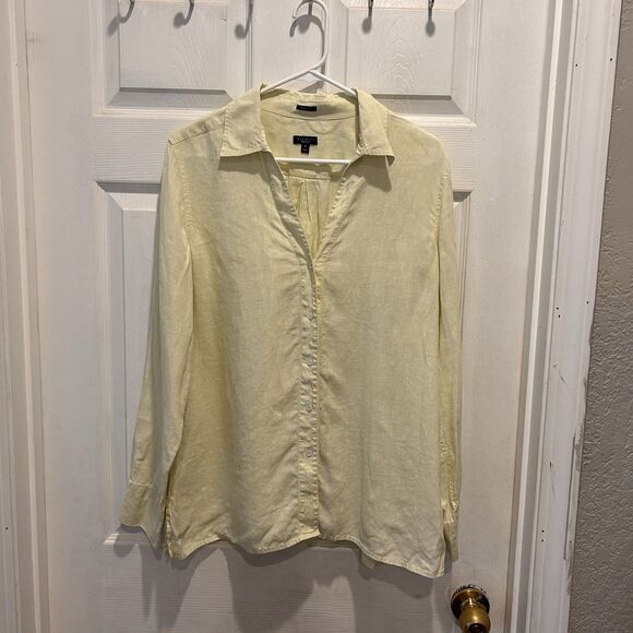 Talbots Pure Irish Linen Citrine‎ Yellow Button Front Top Womens Size 16 - Picture 1 of 5